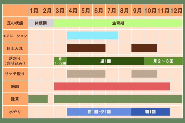 西洋芝　芝生のお手入れの年間スケジュール