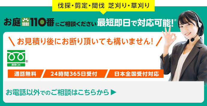 伐採・剪定・間伐。芝刈り・草刈り最短即日で対応可能！お庭110番